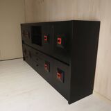 Brutalist Belgian buffet in black and red from the 1960s.