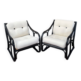 Lot de deux sièges bambou noir et blanc vintage