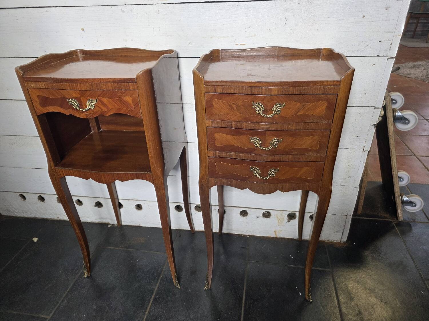 Pair of Louis XV style bedside tables in marquetry