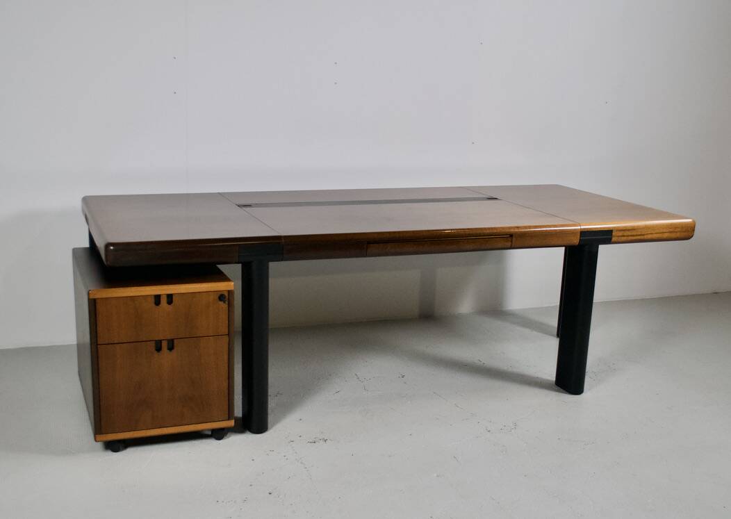 Important walnut executive desk for faram 1957 italy publisher 80's