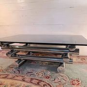 Chromed metal and smoked glass coffee table, dlg Willy Rizzo, mid-20th century