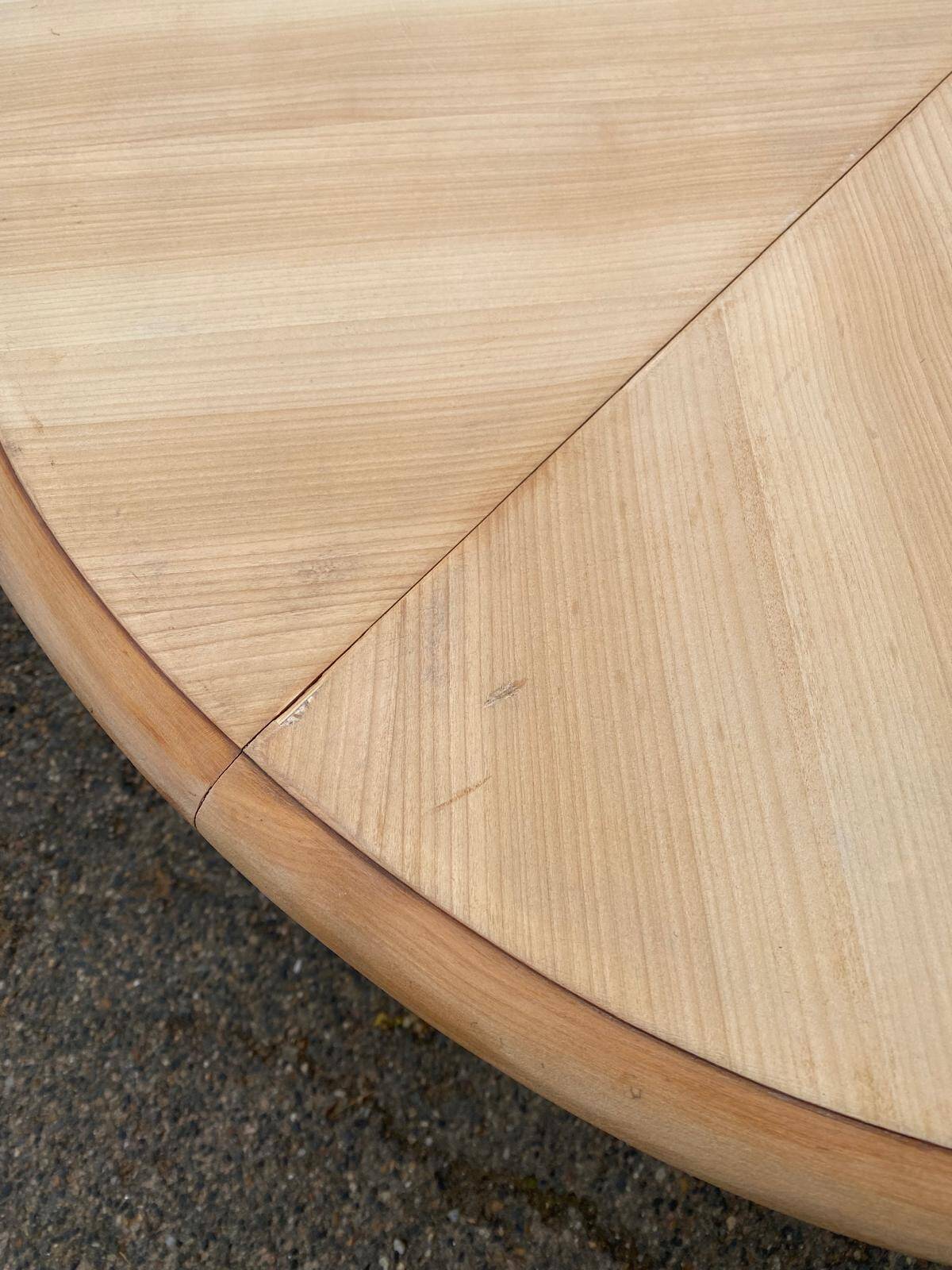 Louis XV style oval extendable round table renovated in raw wood