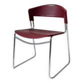 Vintage dining chair from the 1980s by Paolo Favaretto for Assisa, stackable, design Italy 1986 - chrome and red plastic - a classic of design.