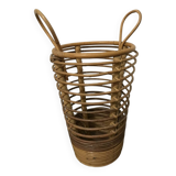 Umbrella stand with 2 handles in curved rattan and wood, circa 1960.