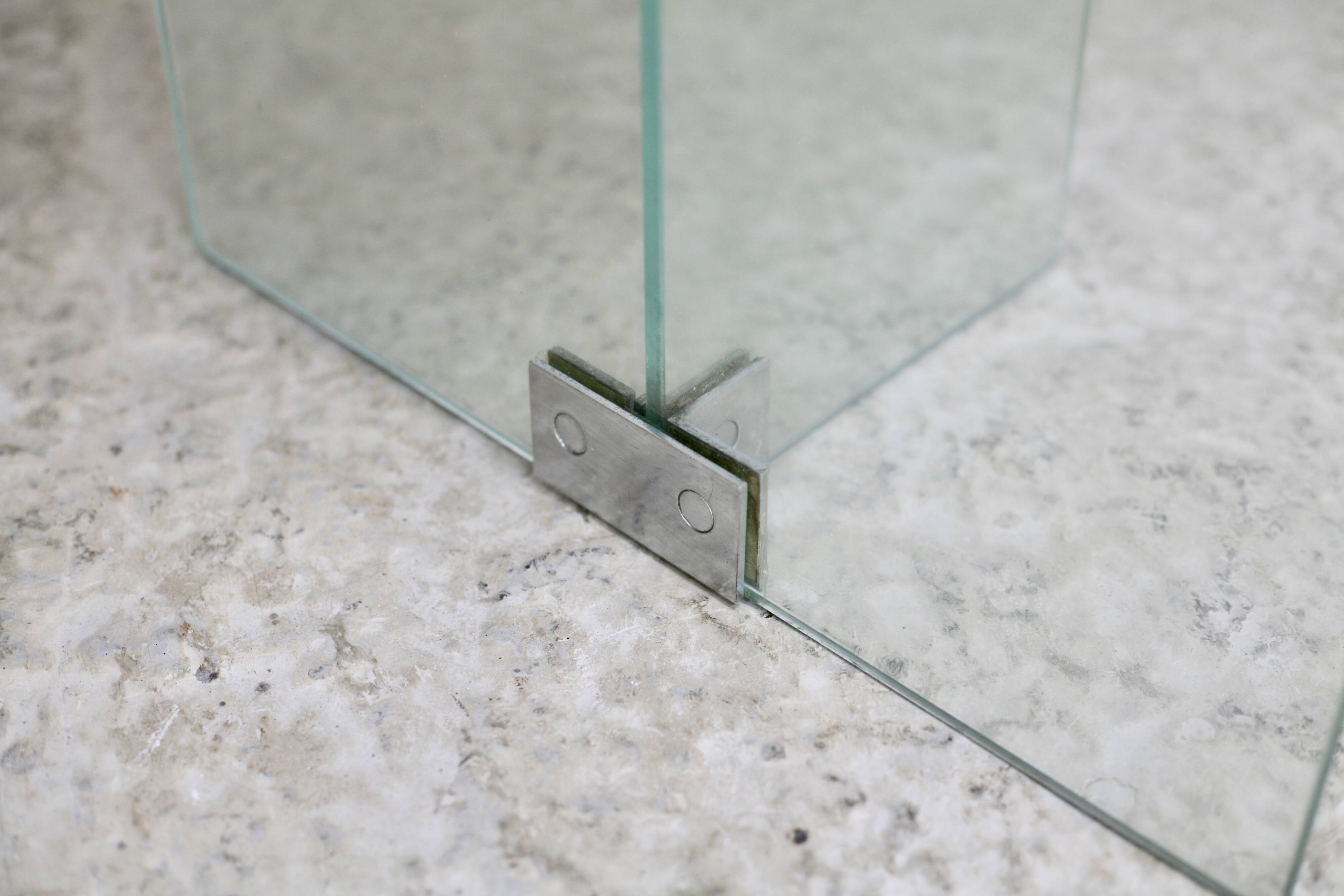 Modernist console, 60s, glass base, wooden and melamine top, white