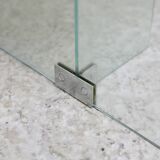 Modernist console, 60s, glass base, wooden and melamine top, white