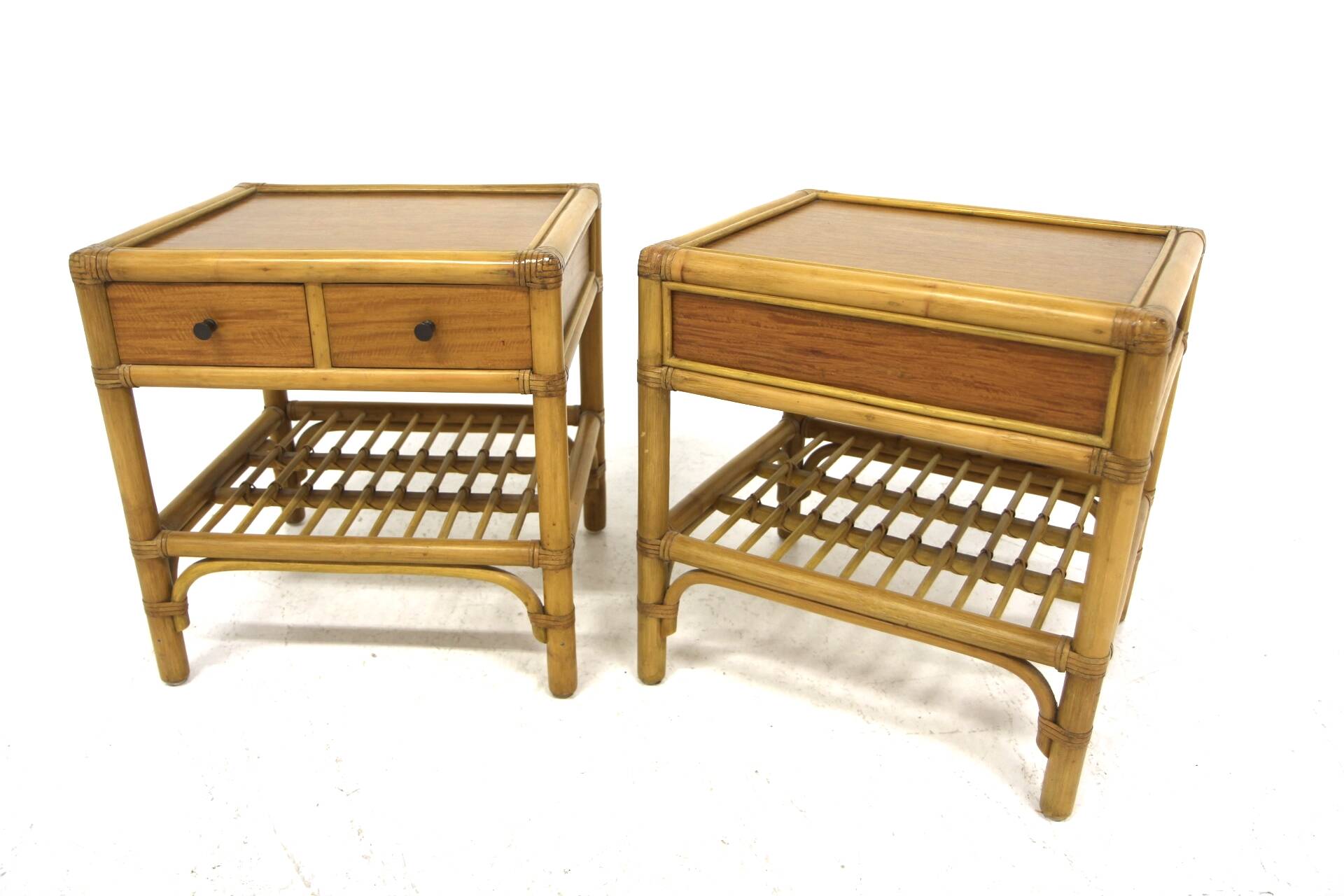 Set of 2 rattan bedside tables, Dux, Sweden, 1960
