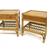 Set of 2 rattan bedside tables, Dux, Sweden, 1960