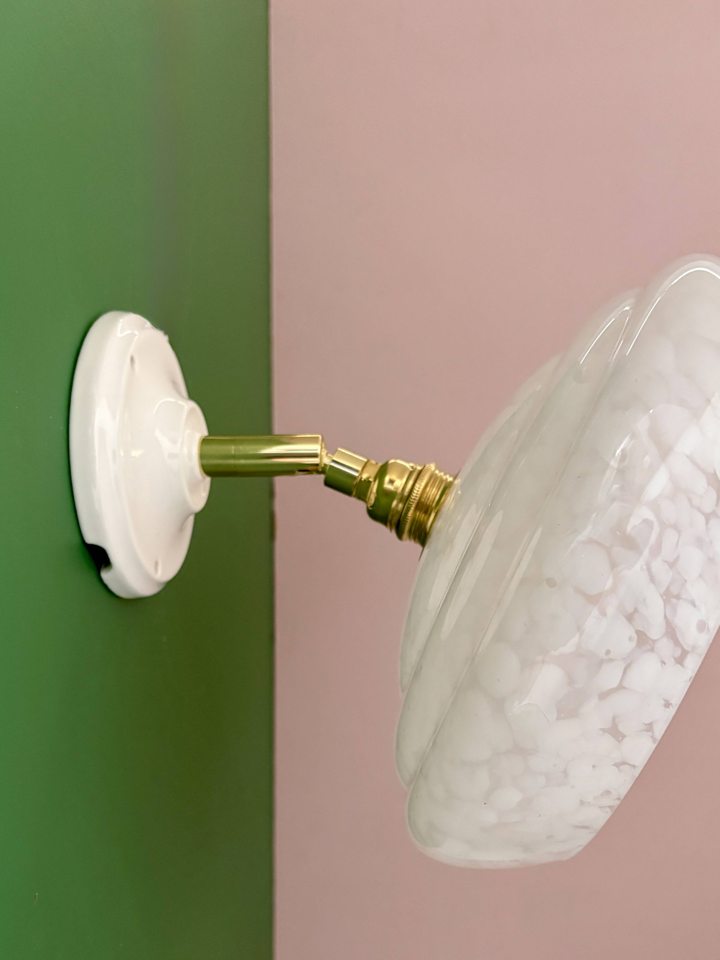 Vintage wall lamp with white clichy glass shade