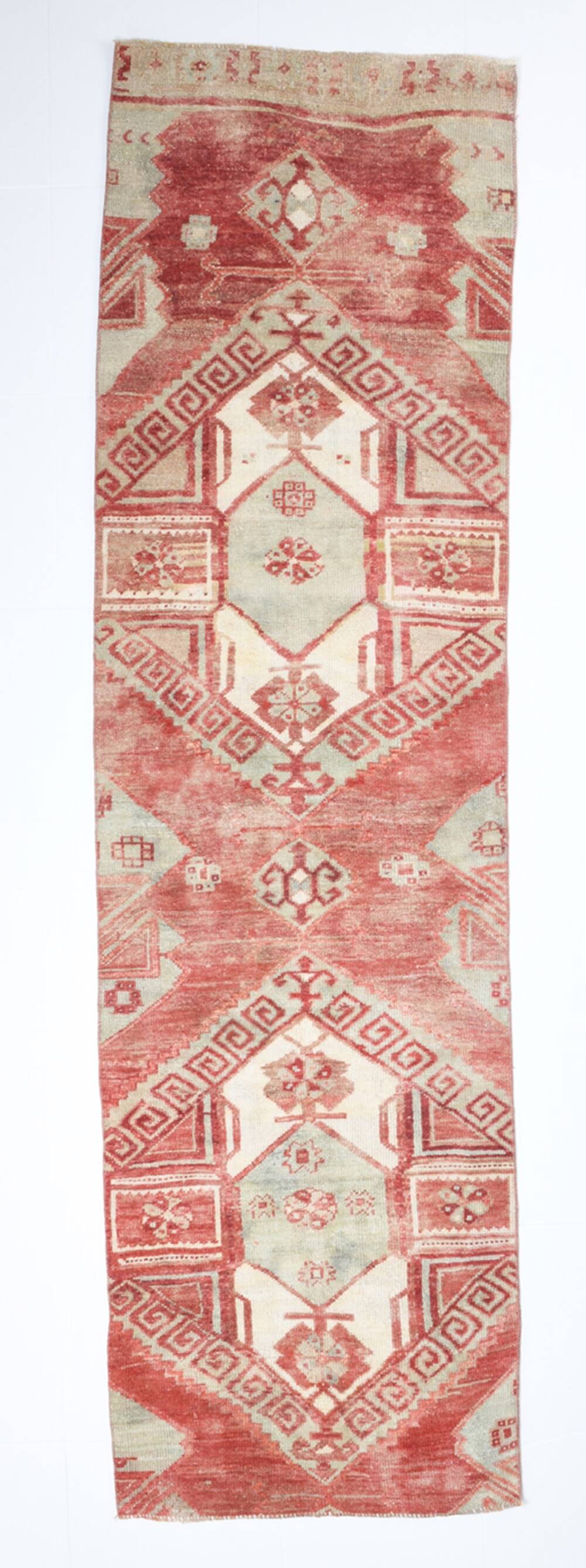 3x9 Red & Beige Geometric Pattern Persian Runner Rug, 80x280Cm