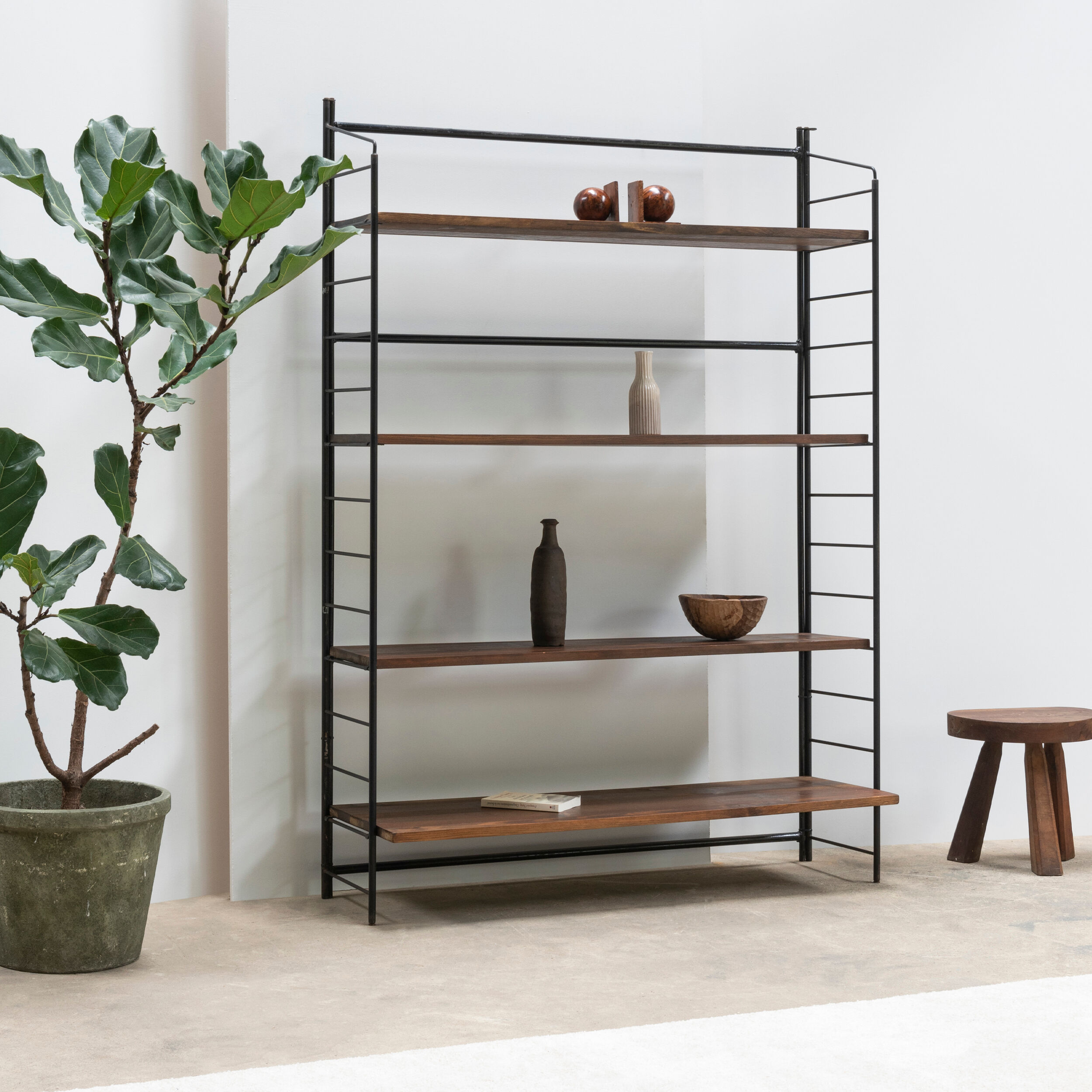 Shelf / Metal and solid wood bookcase, 1960