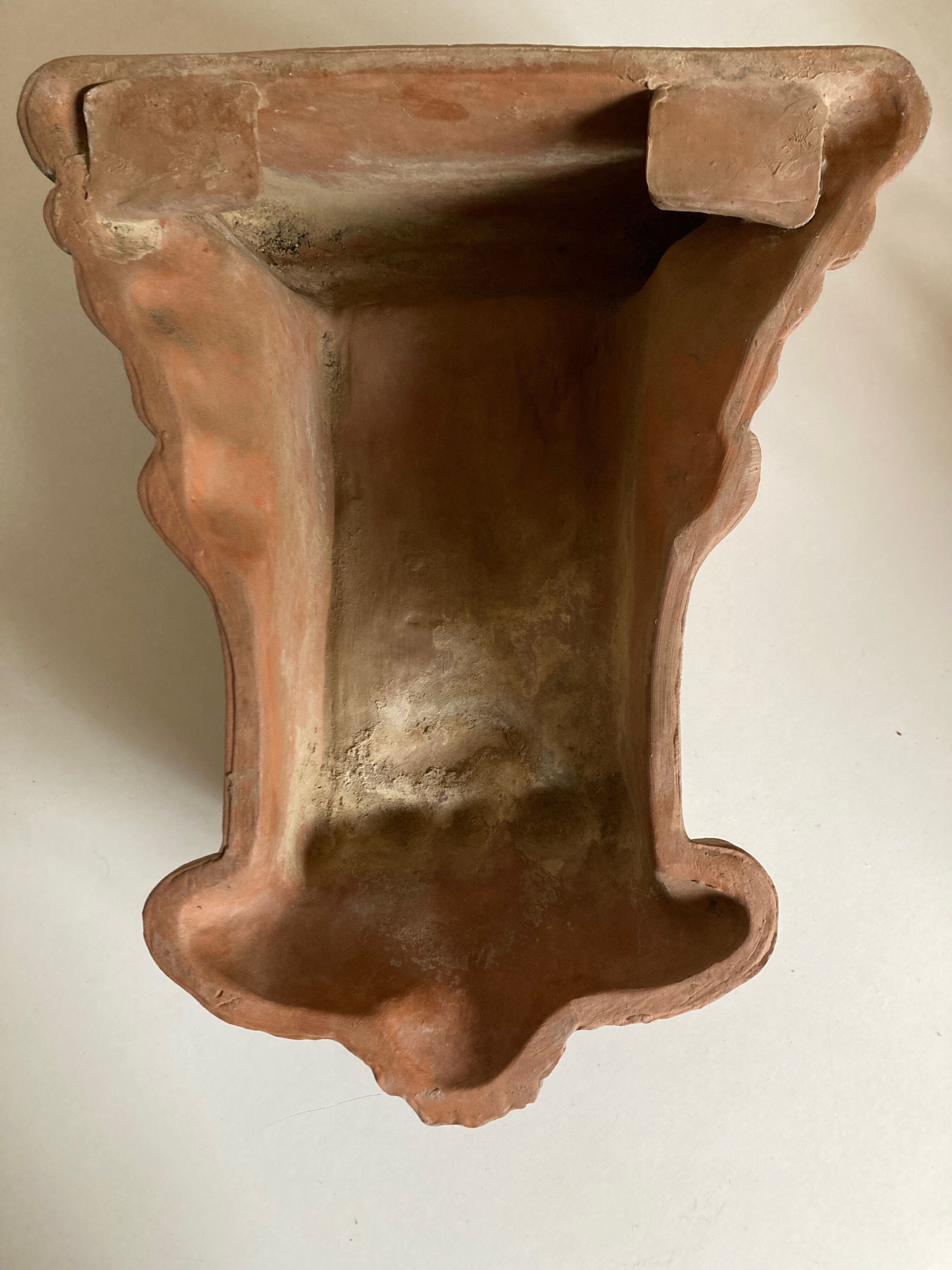 Neo classical console terracotta shelf acanthus leaves