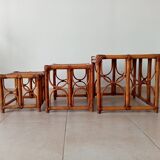 Set of 3 vintage nesting tables in bamboo and woven rattan