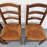 Set of 4 vintage brutalist chairs in wood and straw from the 60s