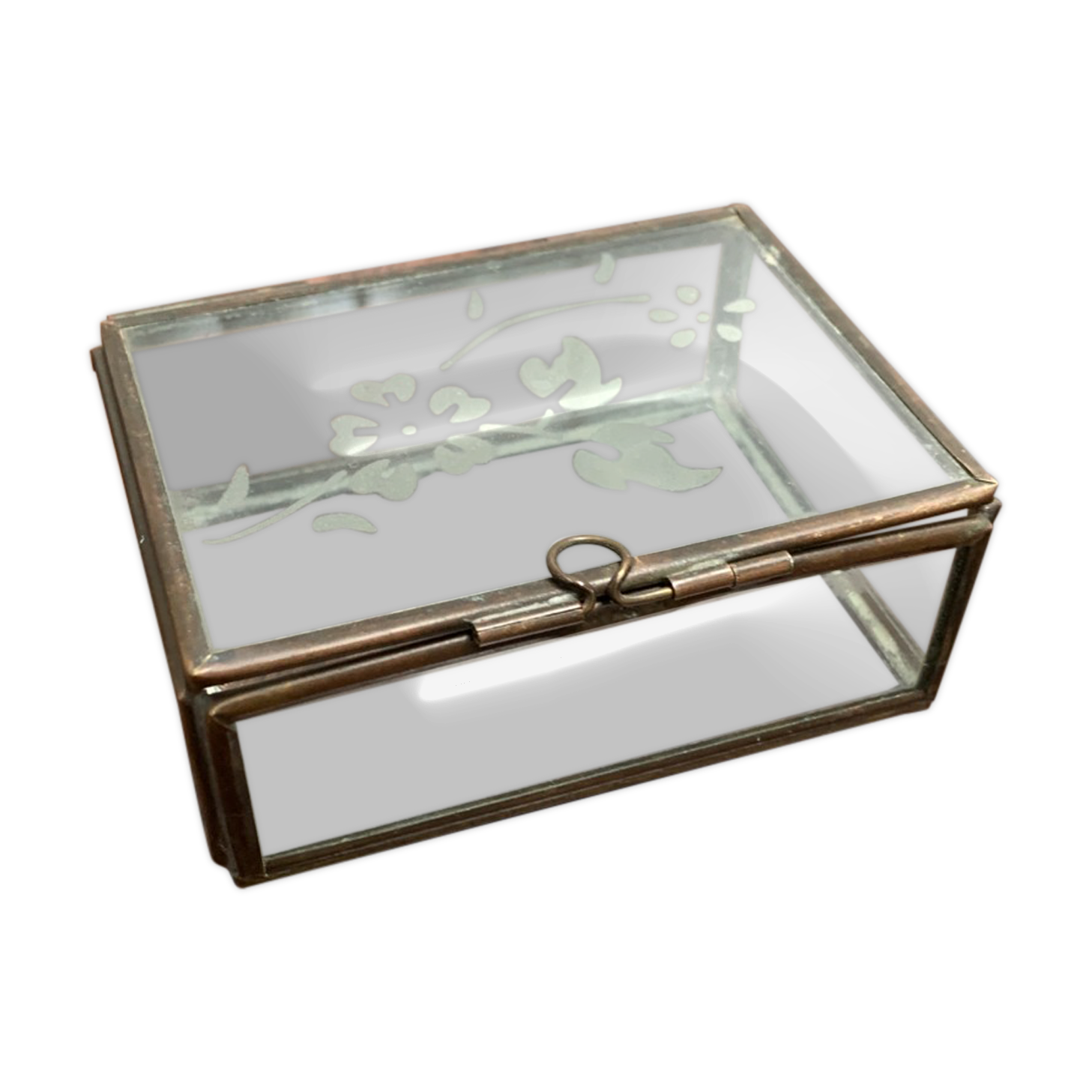 Glass and brass jewelry box showcase