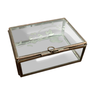 Glass and brass jewelry box showcase