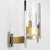 Gaetano Sciolari Large Wall Sconces / Sconces, Chrome, Brass, Glass, 1970s