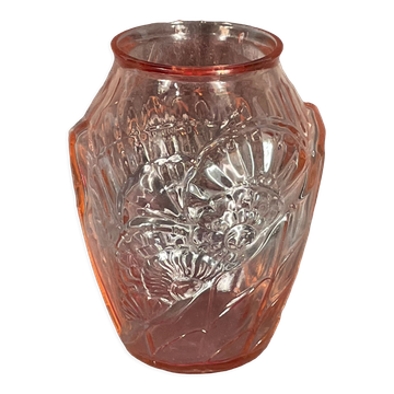 Old art deco vase sn pressed glass pink, 30