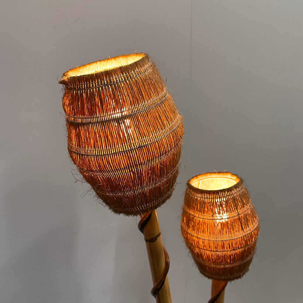 Louis Sognot rattan and wicker floor lamp, France, 1960s