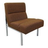 Vintage modernist armchair in wool fabric and chrome metal