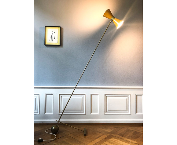 Mid-century italian yellow diabolo floor lamp | Selency