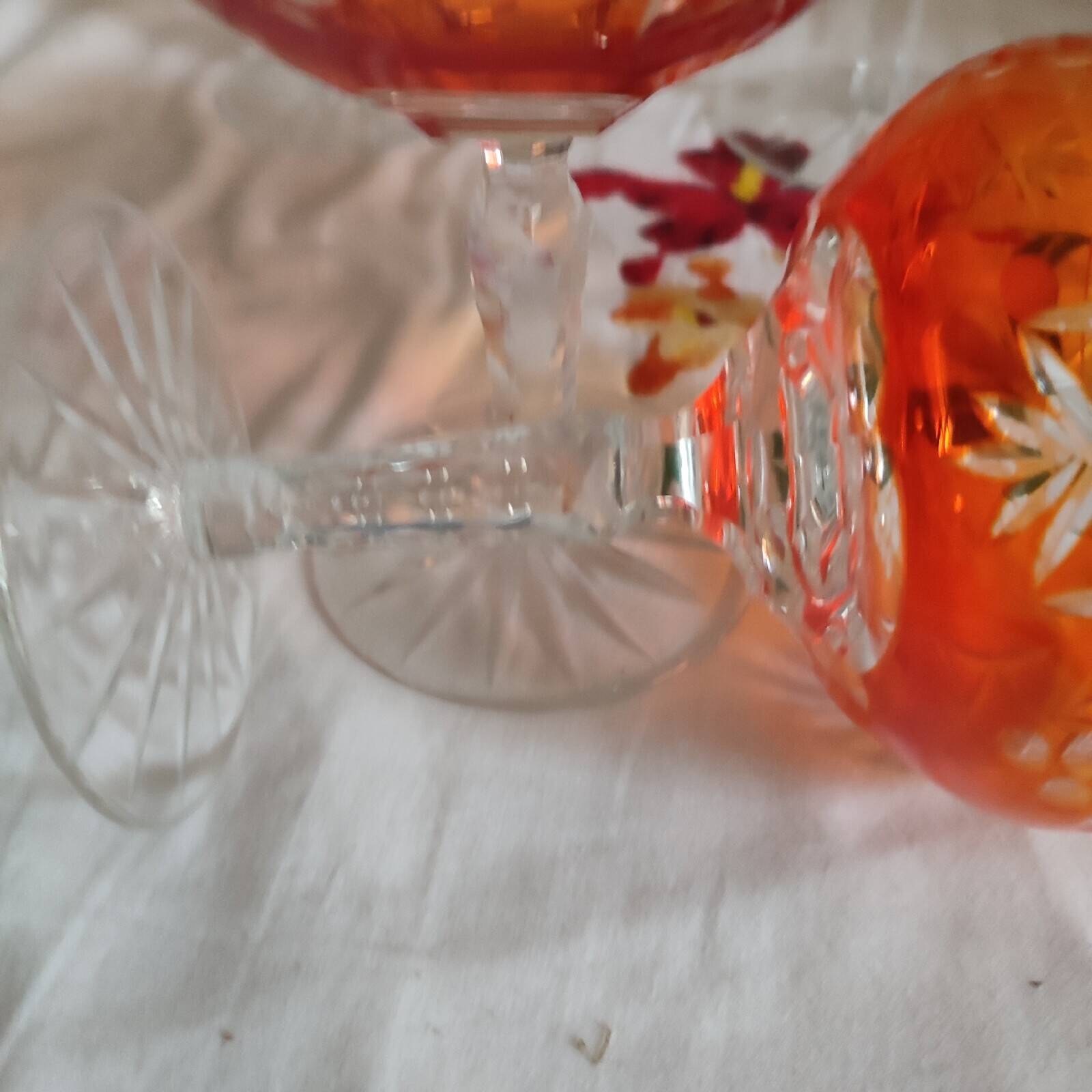 Five antique orange cut crystal champagne glasses with grape cluster decoration Poland