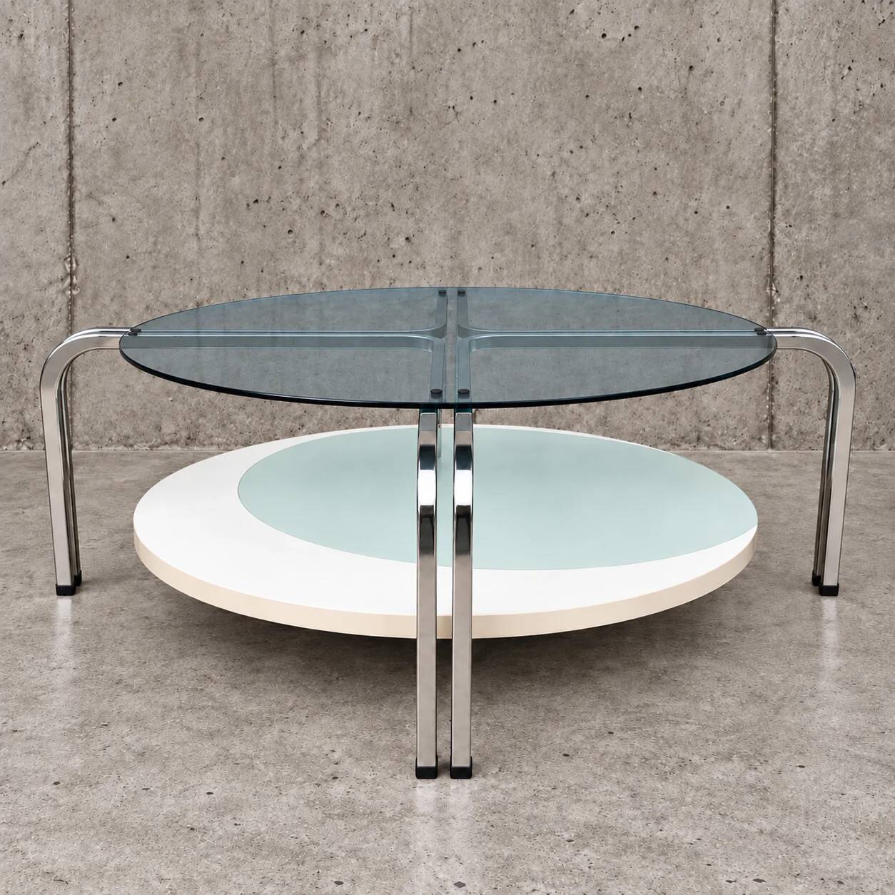 Rare coffee table / solid steel with a low free standing table / 1980s
