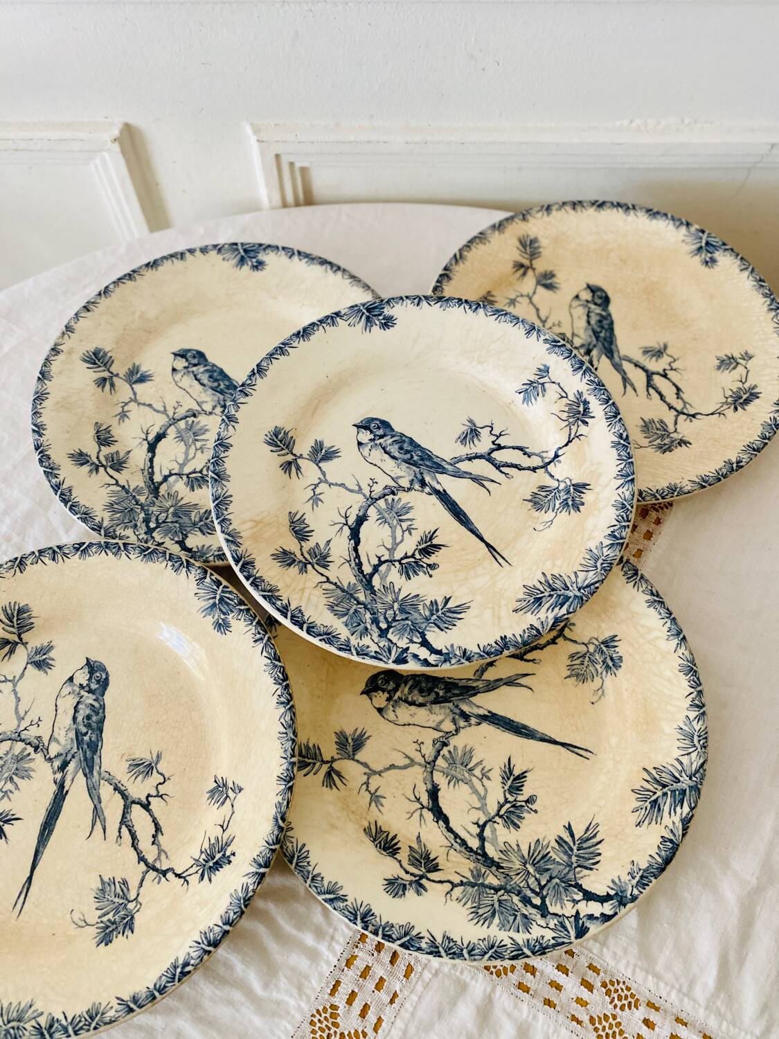 Antique opaque porcelain plates from Gien, Provençal model