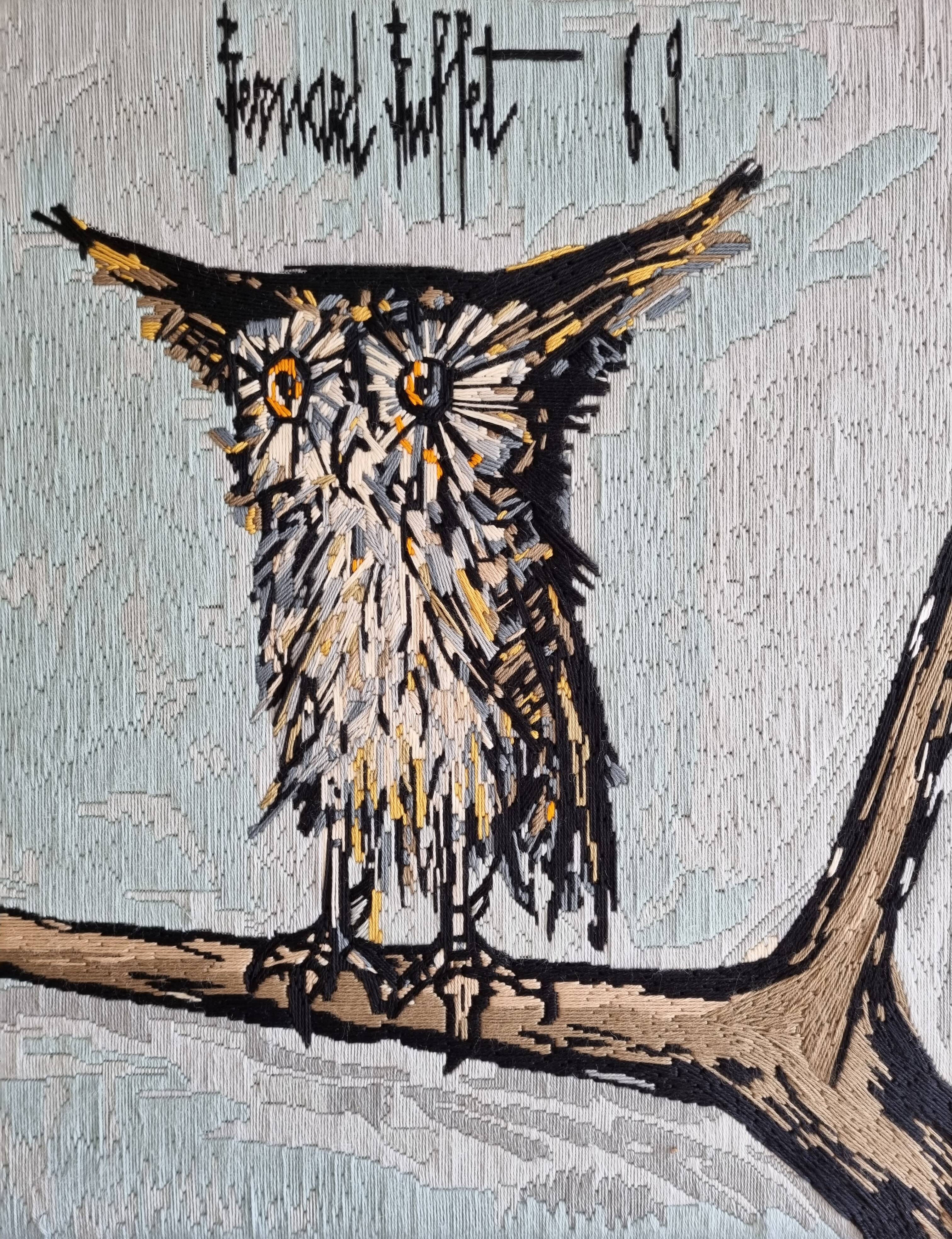 Tapestry after Bernard Buffet "the owl" 67 x 56 cm