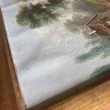 HST/P painting "Animated Barbizon landscape at the river" signed to be restored 19th century