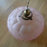 Art Deco pendant lamp in pink frosted glass