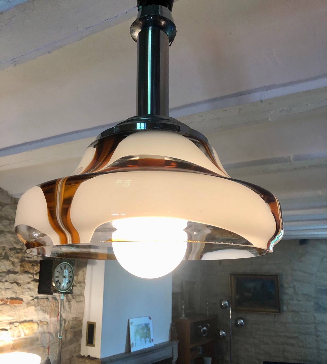 Suspension in Murano glass and chrome metal