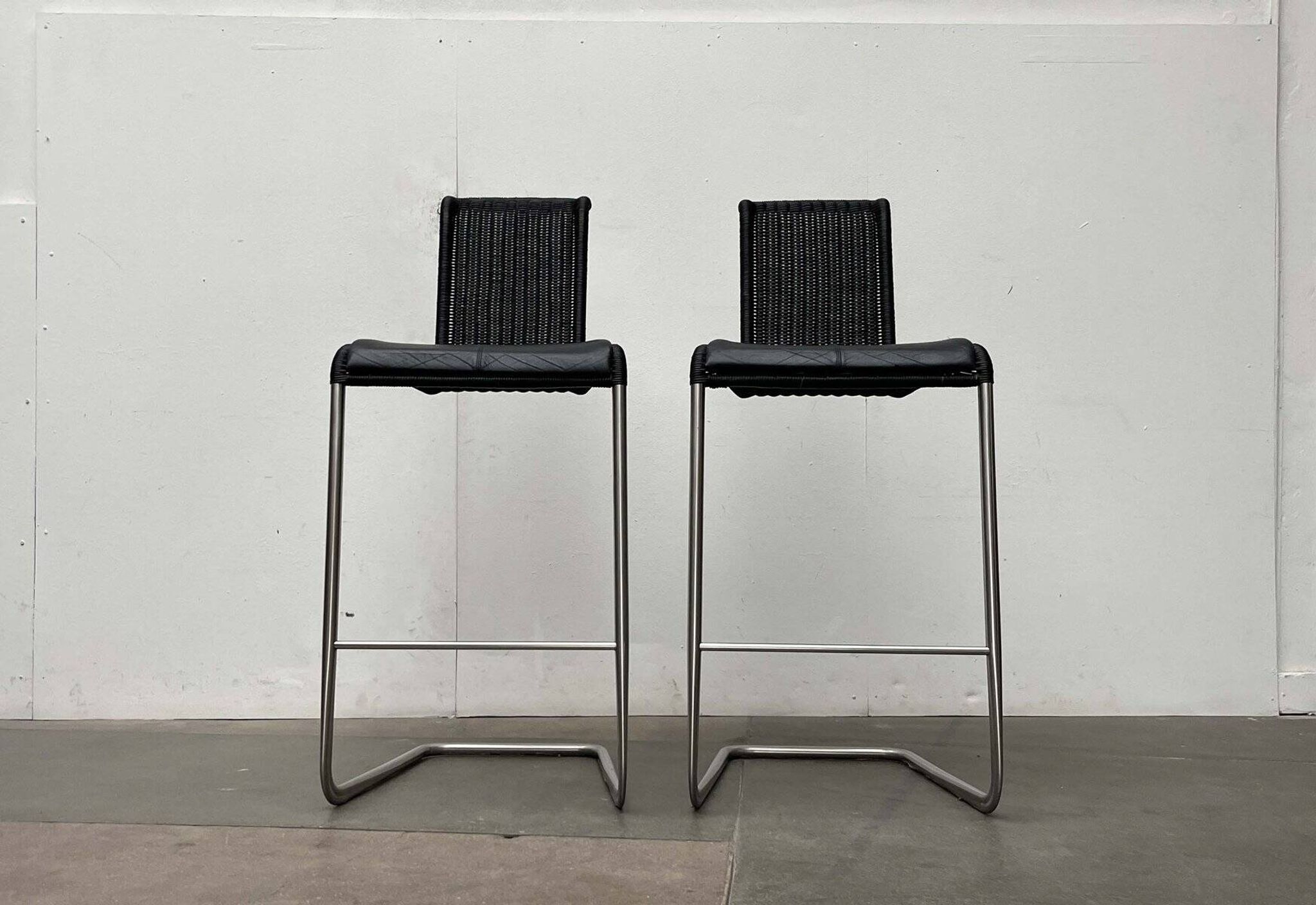 Vintage German cantilever bar stools B30 with leather cushions by Tecta and Jean Prouvé, set of 2.