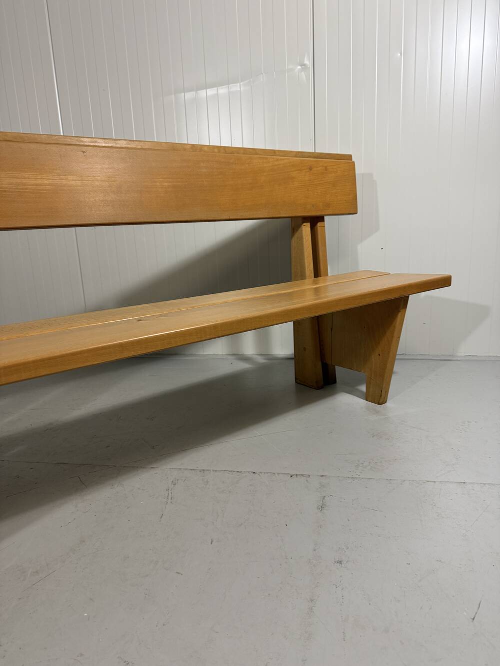 XL architectural modernist solid beech wooden bench 1960’s