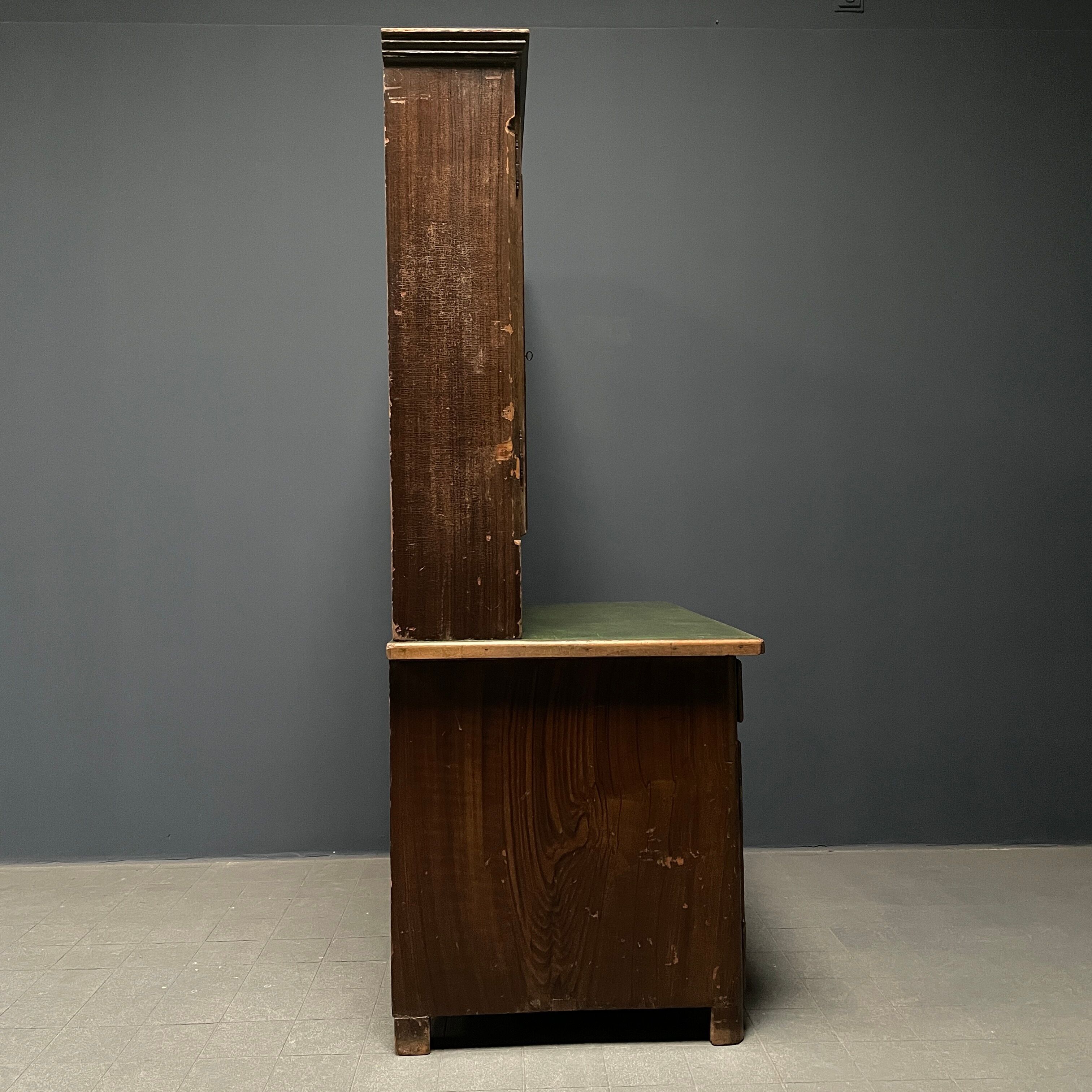 Antique painted pine desk or secretaire with wall unit from Germany late 1800s.