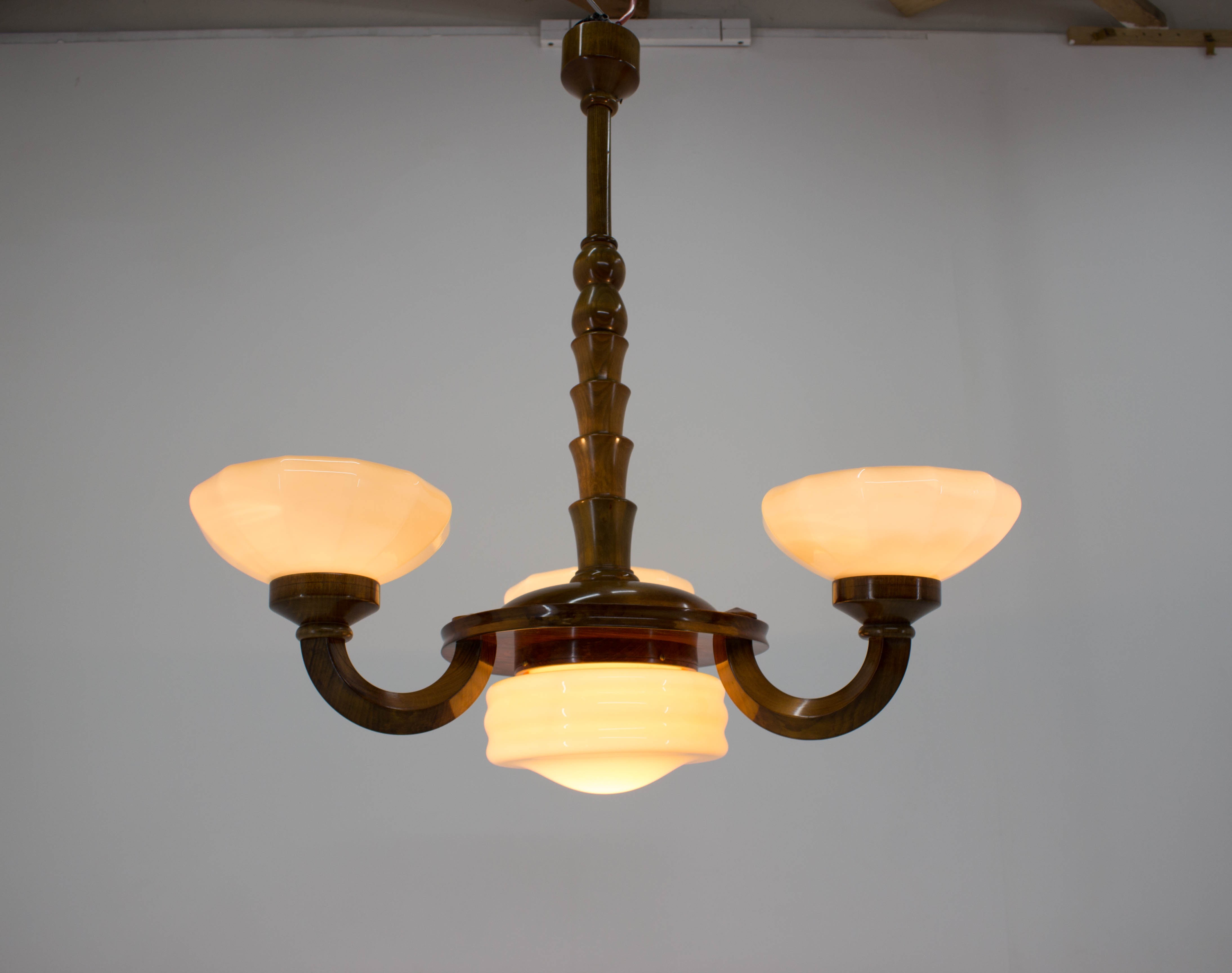 Art deco wood chandelier, 1930s