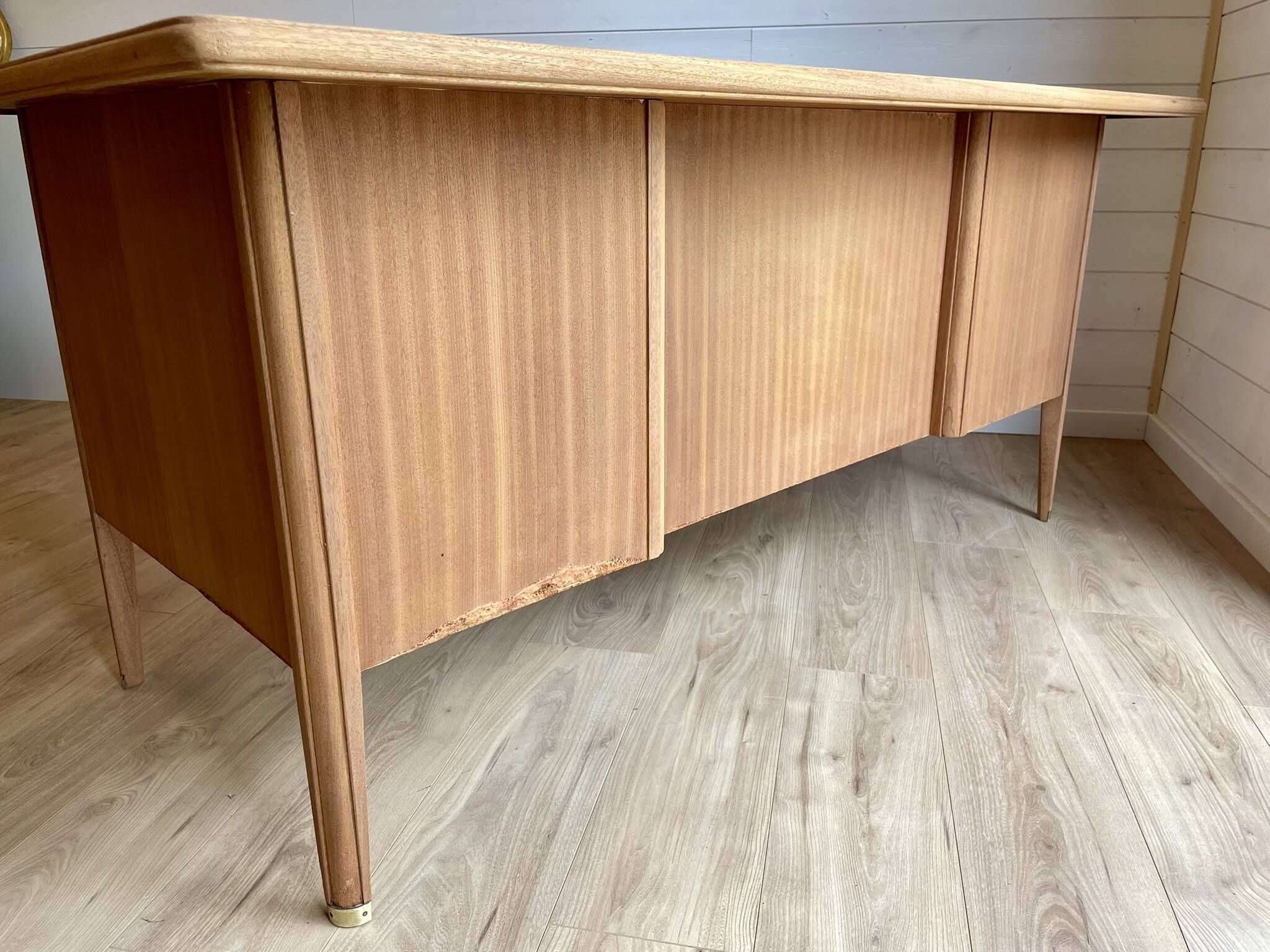 Vintage Mid-Century brass sabot ministerial/management desk