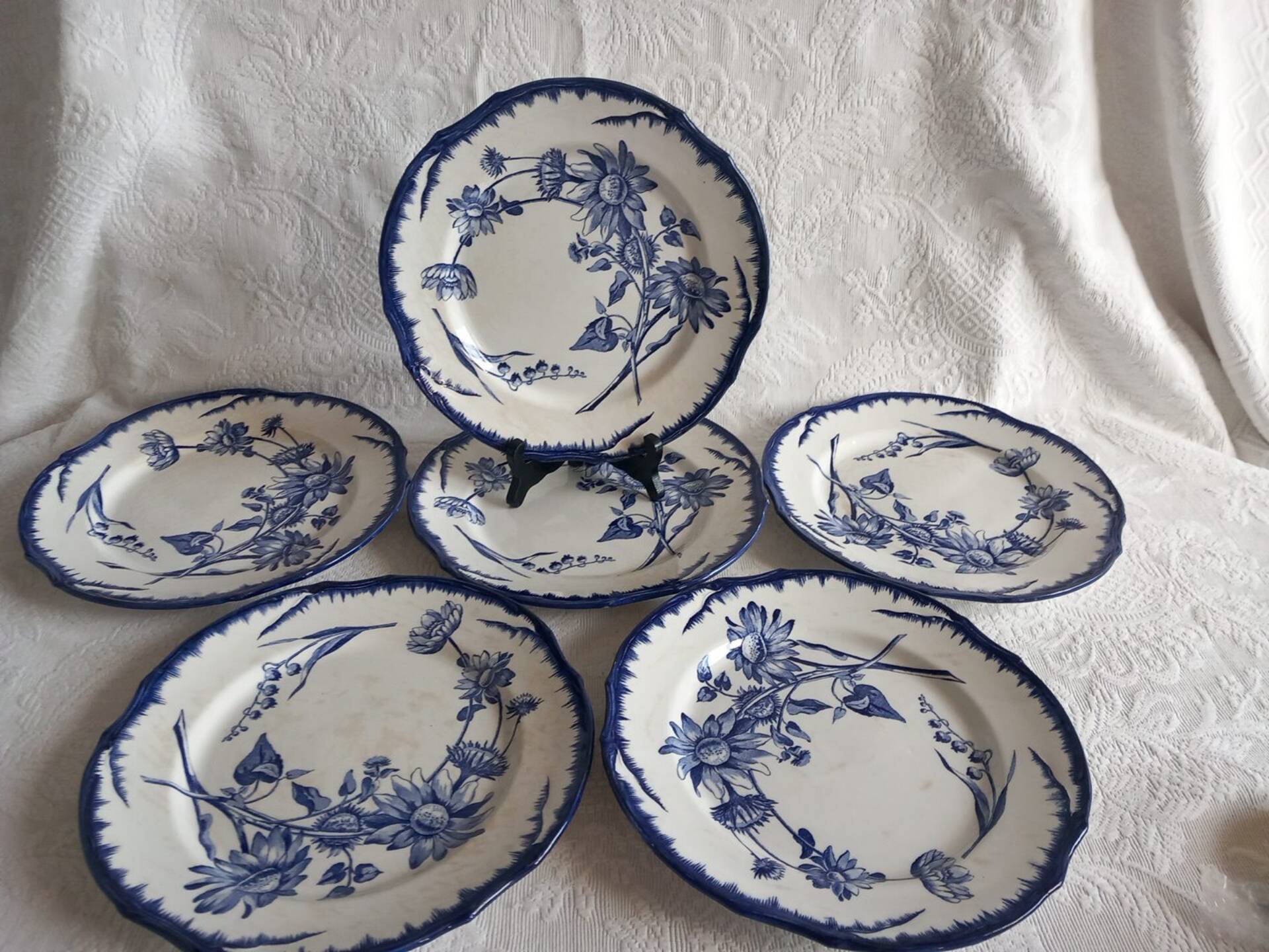 6 antique plates Creil & Montereau Sunflower model – 19th century