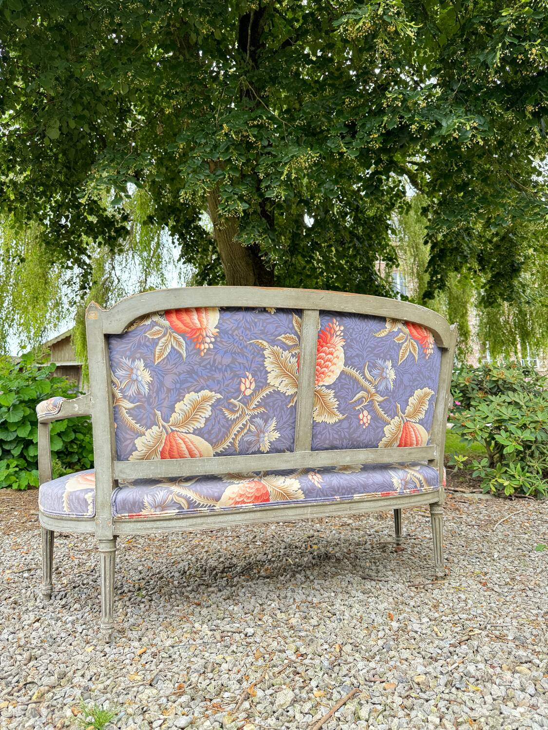 Louis xvi style grey lacquered wood sofa 19th century