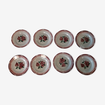 Series of eight flat plates in earthenware Digoin Sarreguemines model Cibon