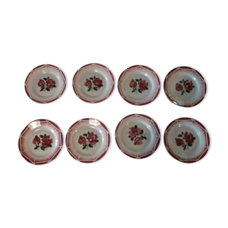Series of eight flat plates in earthenware Digoin Sarreguemines model Cibon