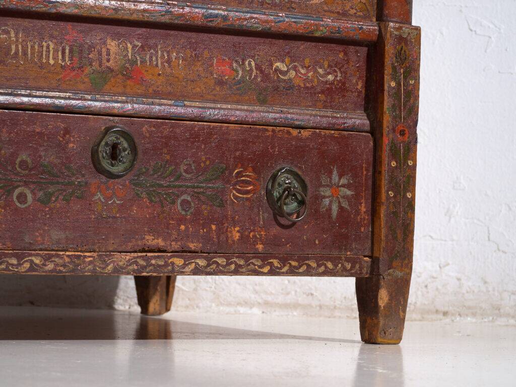 Polychrome pine wedding chest – Central Europe, 1889