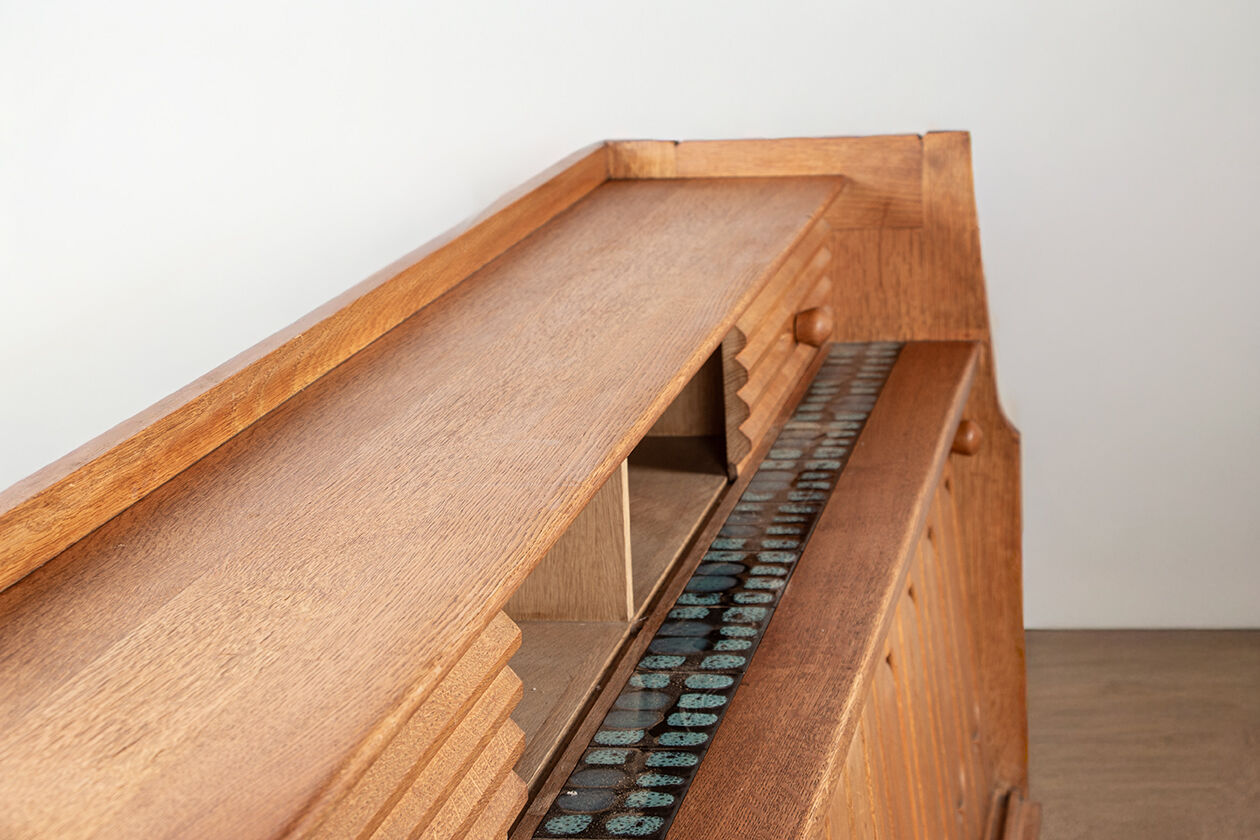 Large sideboard in Oak and Danikowski ceramics, Guillerme and Chambron.
