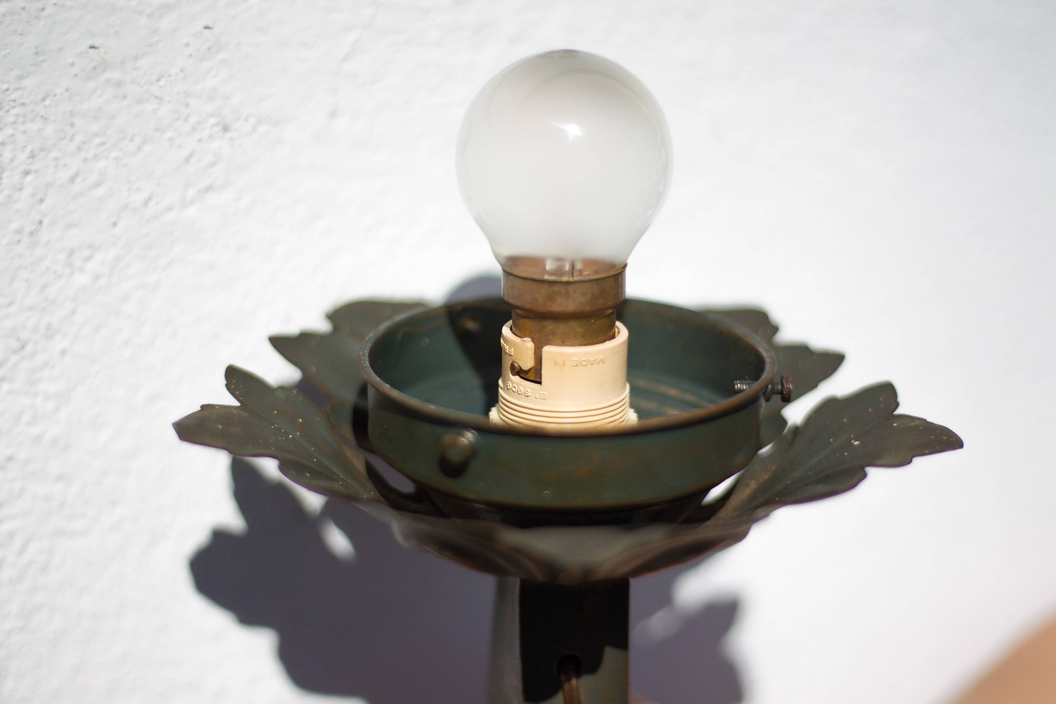 Wrought iron globe flame wall torch lamp, vintage wrought iron wall light, medieval