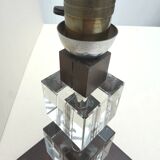 Modernist Art Deco lamp base in wood and glass, France 1930.