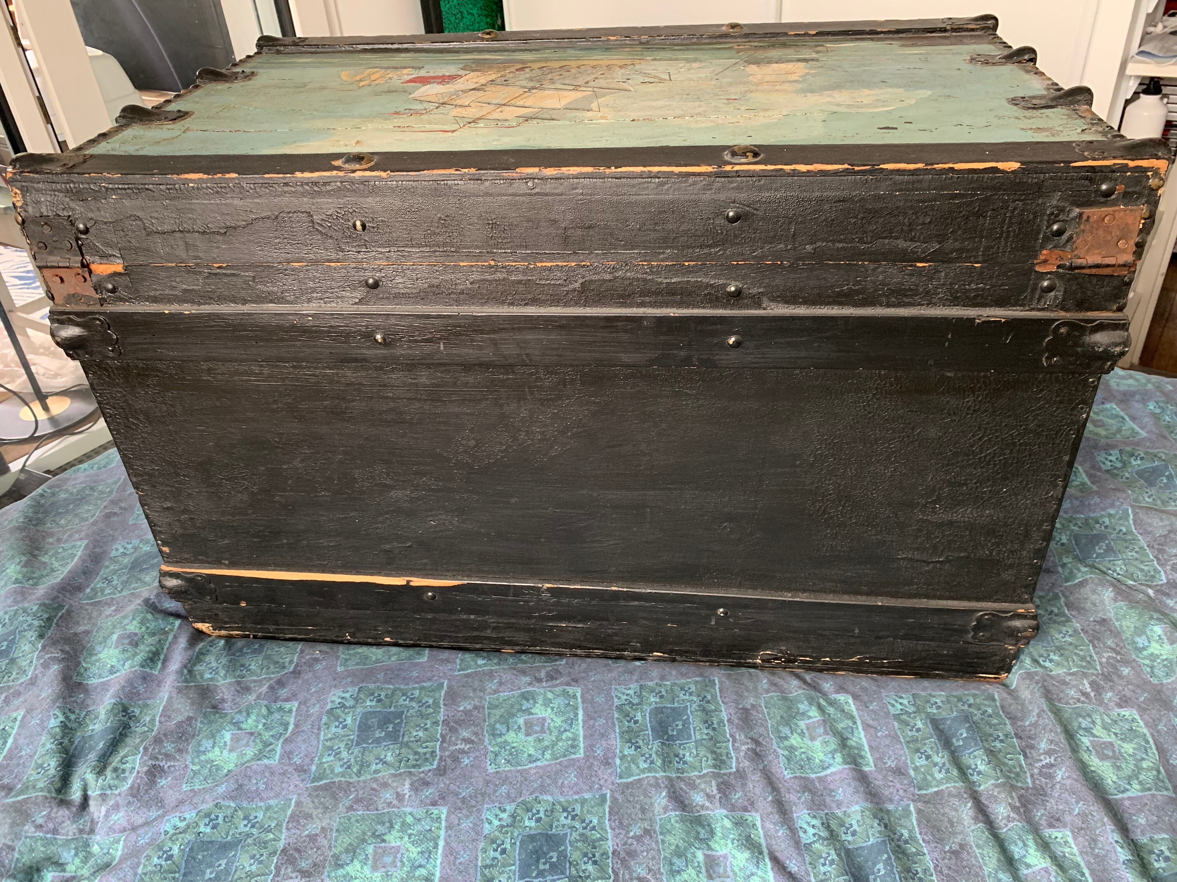 Antique painted English naval chest