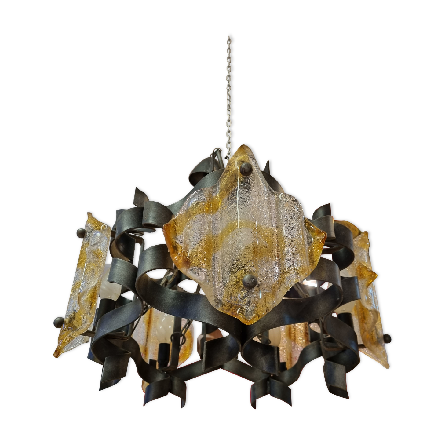 Chandelier iron struck & murano glass, 1970