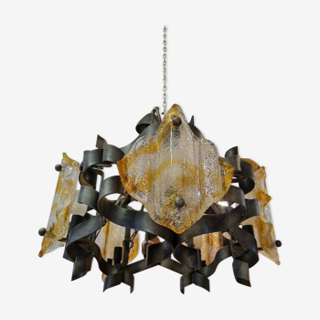 Chandelier iron struck & murano glass, 1970