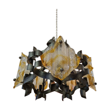 Chandelier iron struck & murano glass, 1970