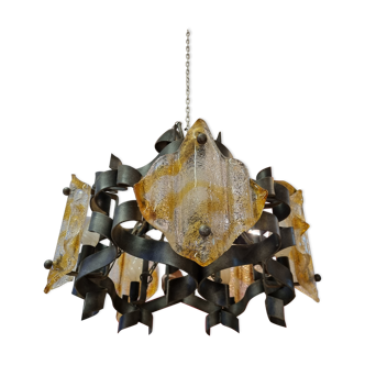 Chandelier iron struck & murano glass, 1970